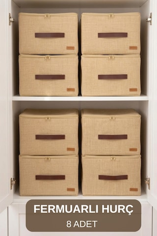 8'li Koltuk Baza Yatak Altı Uyumlu Gerçek Jüt Kumaşlı Kulplu Extra Destekli Hurç Organizer Set