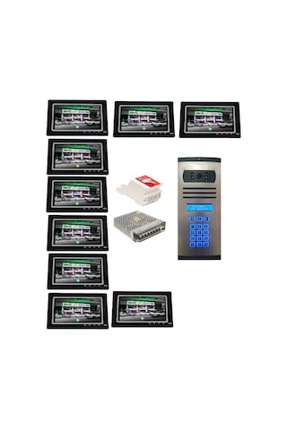 9 Daire Nts 2015-s 7'' Görüntülü Diafon Siyah-8003 Tuş Takımlı Şifreli Zil Panelli Set