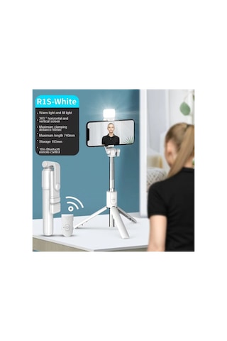 R1s Selfie Çubuğu Led Işıklı Bluetooth Kumandalı Özçekim Sopası Yatay Dikey Kullanılabilen Tripod