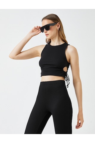 Koton Crop Atlet Pencere Detaylı Bisiklet Yaka Pamuklu Siyah 2sak10414ek Siyah
