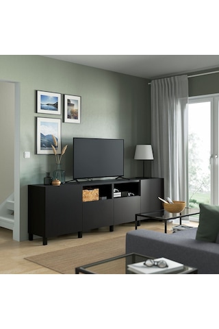 Tv Sehpası, Venge, 240x42x74 Cm, Lappvıken, Fren Raylı Meşe