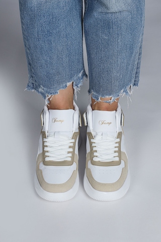 Jump 29100 Yüksek Bilekli Bej - Beyaz Kadın Sneaker Günlük Spor Ayakkabı Bej - Beyaz