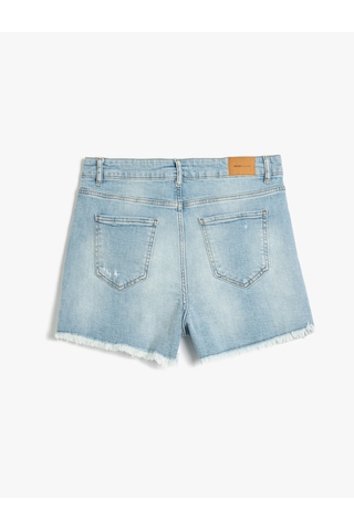 Koton Rahat Kesim Yıpratma Detaylı Denim Şort Açık İndigo 5sal40013md Açık İndigo