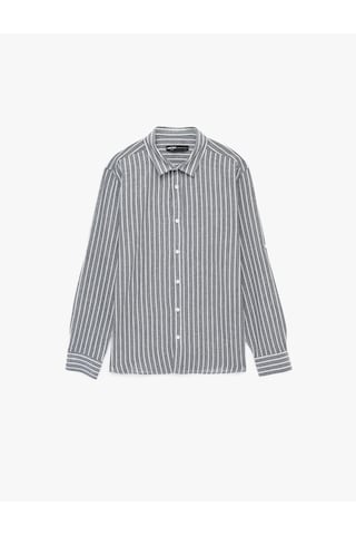 Koton Klasik Yaka Regular Fit Uzun Kollu Pamuklu Çizgili Gömlek Bej Çizgili 6sam60097hw Ekru