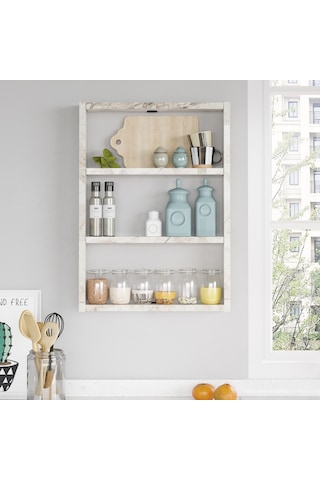 Robinhome Robin Home Marla 3'Lü Duvar Rafı Mutfak Banyo Rafı Mermer Ma1-Ef