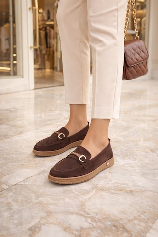 Modaonn Kadın Süet Tokalı Loafer Kahverengi
