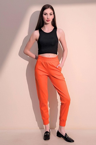 Kadın Oranj Rahat Dokulu Kumaş Cepli Beli Lastikli Paça Jogger Spor Pantolon Oranj