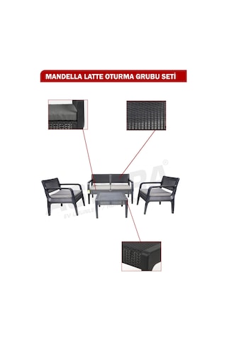 Asvera Mandella Latte 4 Parça Bahçe Oturma Grubu Seti - Antrasit Rattan Görünümlü Minderli Balkon Takımı Diğer