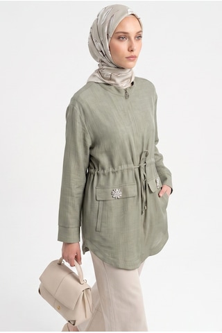 Armine Trend Beli Büzgülü Süs Cep Detaylı Tunik Küf Yeşili 26yt424