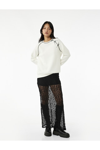 Koton Uzun Kollu Fiyonklu Bisiklet Yaka Oversize Sweatshirt Ekru 6wal10210ık Ekru