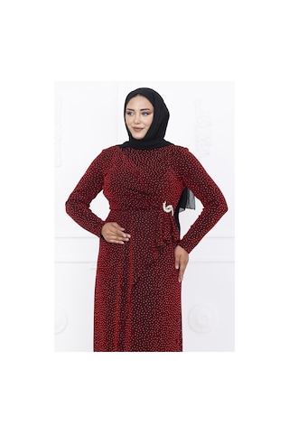 Amine Hüma Roza Abiye Elbise Bordo Bordo