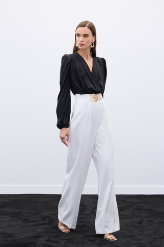 Sateen Aksesuarlı Pantolon - Ekru-136563 Ekru
