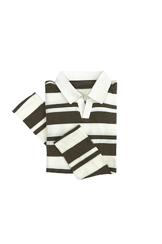 Fazra Erkek Polo Yaka Çizgili Triko Kazak 2025 Kahverengi