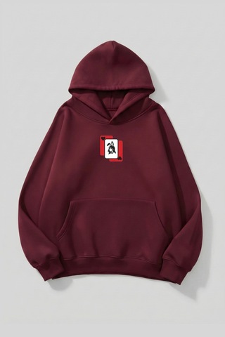 Uyguntarz Unisex Yumuşak Dokulu Playwoman Baskılı Tasarım Oversize 3 İplik Hoodie Sweatshirt Bordo