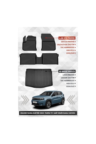 Fiat Grande Panda Elektrikli 2025+ Uyumlu 4.5d Premium Havuzlu Paspas Ve Liner Marka Bagaj Havuzu