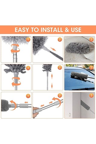 Neevoyu 2.5m Uzayabilir Çelik Çubuklu Temizlik Seti - Mikrofiber + Chenille + Teker Temizleyici, Yüksek Bölgeler Ve Araçlar İçin Yıkama Yapılabilir