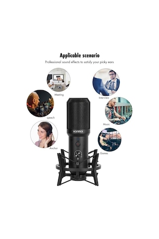 Usb Condenser Masaüstü Mikrofon Seti Kardioid Yönlü, 16bit/48khz Profesyonel Kayıt, Led Kontrollü, Shock Mount