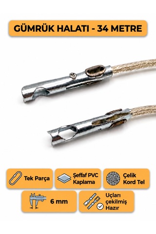 Tır Dorse Kamyon Konteyner Gümrük Halatı Galvanizli Çelik Tel 34 Metre 6mm