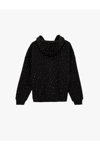 Koton Taş Detaylı Şardonlu Uzun Kollu Kapüşonlu Fermuarlı Sweatshirt Siyah 6sal10412ık Siyah