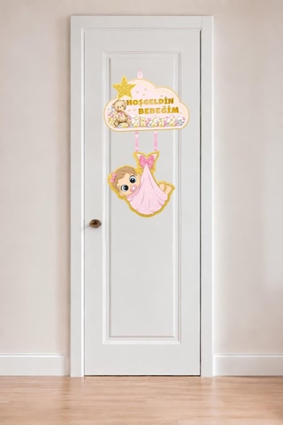 Hoş Geldin Bebeğim Kız Kapı Süsü Pembe Ayıcıklı Hastane Odası Kapı Süsü & Bebek Karşılama Dekoru