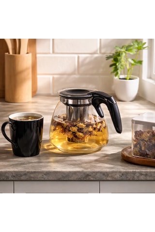 Porsima 5415 Isıya Dayanıklı 900 Ml Süzgeçli Cam Demlik Çay-bitki Çayı Demliği Şeffaf