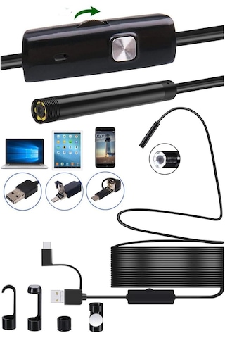 Profesyonel Endoskop Yılan Kamera Arama Motor Içi Su Geçirmez Aralara Girebilen Tesisat Kamerası 10 Metre 3in 1 Usb-typc E - Mıcro Usb