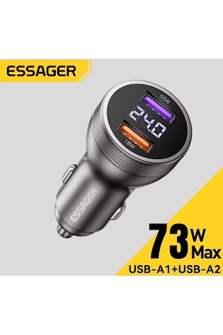 73w Araç Şarjı Usb Çift Giriş Hızlı Pd Ce Lisanslı Dijital Led