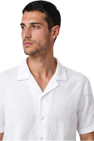 Arma Ar-ma Erkek Keten Gömlek Basic Baskisiz Düğme Kapamali Cepsiz Kisa Kollu Gömlek Dokuma Kumaş Regular Fit %60 Pamuk %40 Keten Y31485118202 Beyaz-b1