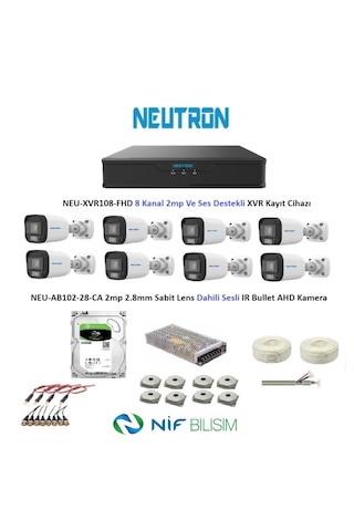 Neutron 2mp 8 Kameralı Sesli Dış Ortam Ahd Full Kamera Seti 500gb