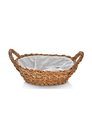 El Yapımı Doğal Hasır Kulplu Çok Amaçlı Dekoratif Oval Sepet, Hasır Kulplu Ekmek Sepeti 27x18x8 Cm