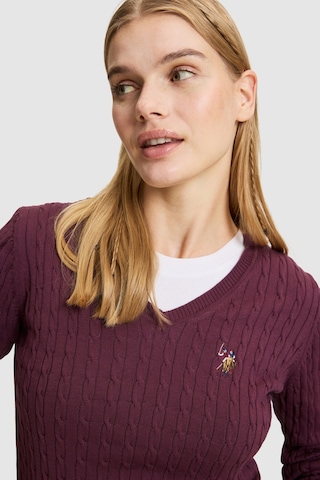 U.S. Polo Assn. Kadın Bordo V Yaka Basic Kazak 50327575-vr180 Dark Plum