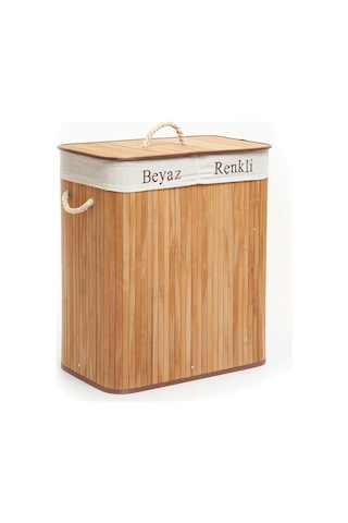 Soley Foldi Bamboo Çift Hazneli Örme Çamaşır Sepeti Beyaz