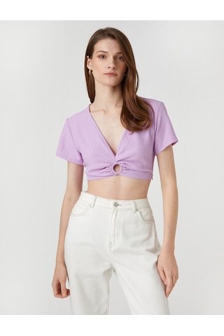 Koton Crop Bluz Halka Detaylı Lila 2sak30123pw 2SAK30123PW370