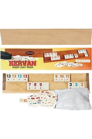 Kervan Büyük Boy Vernikli Cilalı Ahşap Okey Takımı Seti