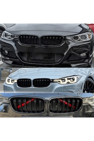 Bmw 3 Serisi F30 2012-2018 Uyumlu Ön Panjur Böbrek M3 Görünüm Izgara Çift Çizgi İthal Piano Black 1.sınıf Sağ Sol Takım