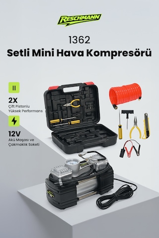 R-1362 Profesyonel Çift Pistonlu Setli Mini Hava Kompresörü 90 Bar