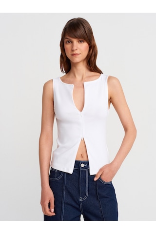 Dilvin 31764 Fermuar Detaylı Top-beyaz Beyaz