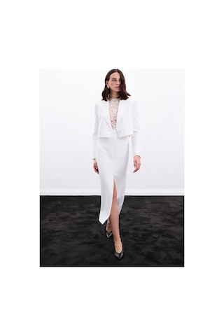Sateen Yırtmaçlı Midi Etek - Ekru-136987 Ekru