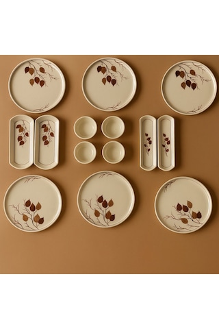 Seramık 6 Kısılık Sonbahar 14 Parca Seramık Kahvaltı Takımı Beyaz