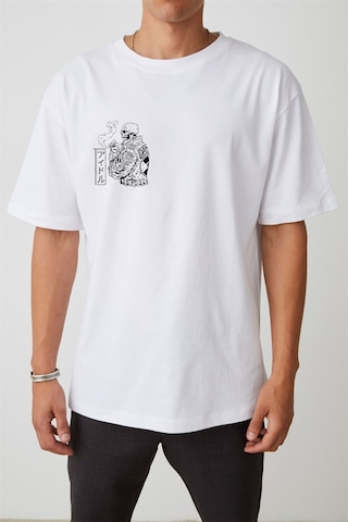 Thewert Unisex Kuru Kafa Baskılı Beyaz Oversize Tshirt