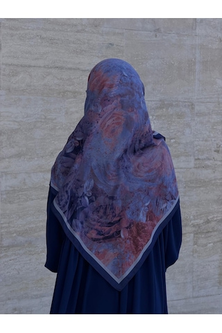 Qalortex Scarf Pamuklu Soft Âlâ Desen Eşarp-morcivert Morcivent