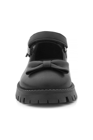 Rakerplus Siyah Mat Kalın Tabanlı Metal Detaylı Cırtlı Kız Çocuk Babet Siyah