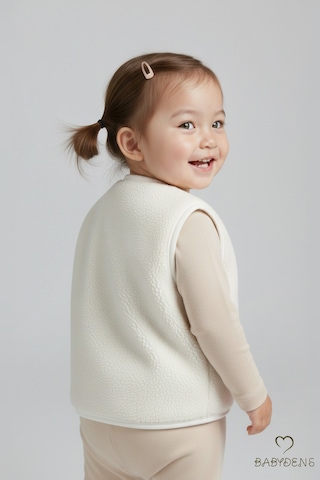 Babyden's Welsoft Kız Bebek Çocuk Çıtçıtlı Yelek Yumuşak Dokulu,ayıcık Armalı,peluş Bebek Yeleği Ekru