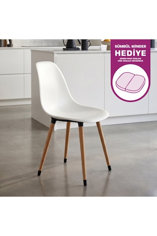 Vilinze Eames Naturel Ahşap Ayak Plastik Beyaz Sandalye