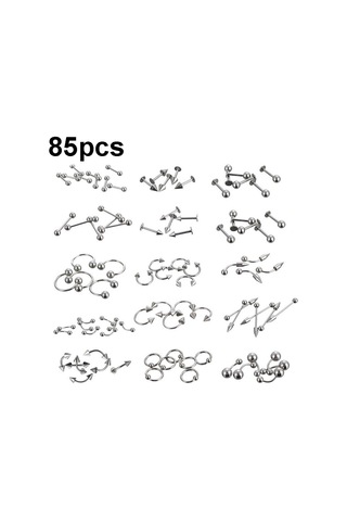 Sones 85 Adet Piercing Takı Paslanmaz Çelik Dudak Çivisi Kaş Çivisi Burun Çivisi Çok Renkli