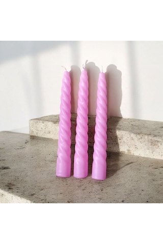 Denic 3 lü Pembe İtalyan Burgulu Şamdan Mum Kıvrımlı Mum