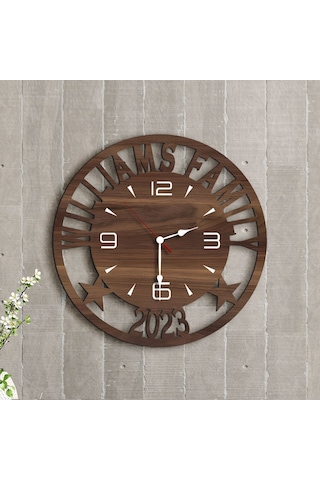 Bk Gift Kişiye Özel İsimli Dekoratif 45cm Ahşap Duvar Saati-2 , Ev Hediyesi , Arkadaşa Hediye , Sevgiliye Hediye Bitmeyen137050 Bk Gift Çok Renkli