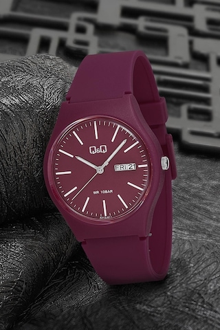 Q&Q QCG21211 Bordo Su Geçirmez Çift Takvimli Kol Saati