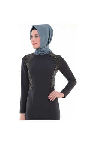 Nidya Moda Kombinli Lacivert Elbise-4048Pl Lacivert