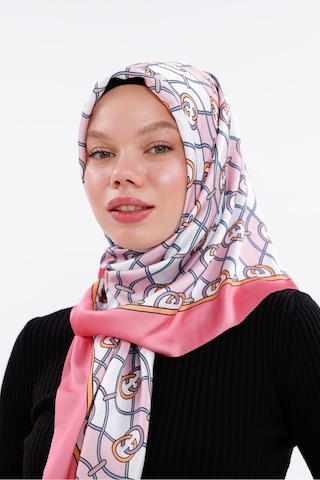 Tarzını Seç Zincir Desenli Pudra Pembe Şifon Saten Eşarp - 100x100 Cm